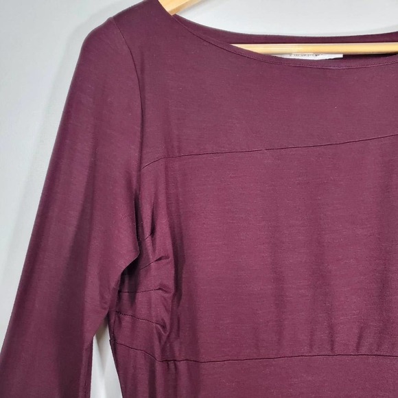 Diane von Furstenberg Joy Stretch Bodycon Long Sleeve Pleated Dress Burgundy 10 - Picture 2 of 12